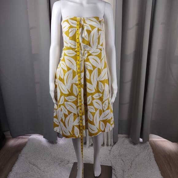 New York & Company Yellow White Leaf Print Cotton Blend Fit & Flare Dress Sz 12 - Picture 6 of 11